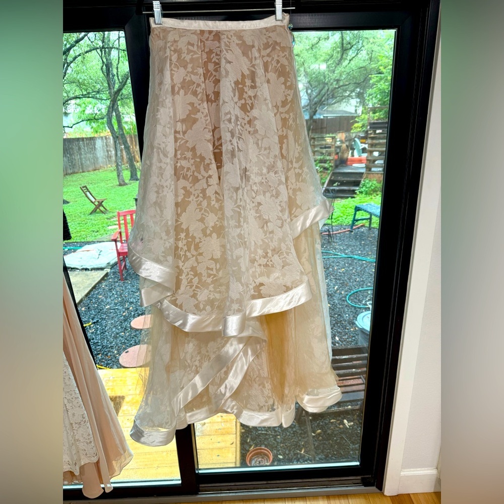 Golden Pearl Embellished Lace Skirt Ivory/Nude Glamorous by Terani Small